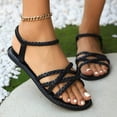 thumbnail image 3 of Women’s Flat Sandals Slip on Summer Gladiator Open Toe Braided Slingback Slip on Elatic Ankle Strap Lightweight Beach Shoes Black Size 7.5, 3 of 5