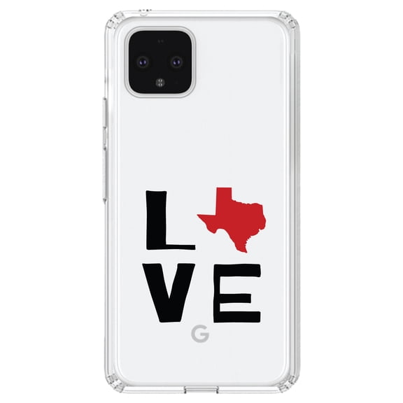 DistinctInk Clear Shockproof Hybrid Case for Google Pixel 4 XL (6.3" Screen) - TPU Bumper Acrylic Back Tempered Glass Screen Protector - Texas - Love Black & Red