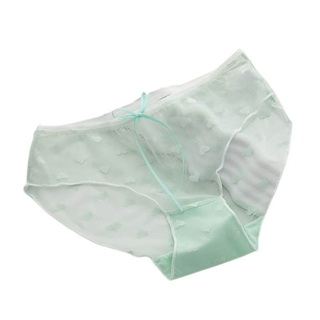 

HEVIRGO Women Underpants Bow-knot Solid Color Breathable Heart Print See-through Anti-septic Lace Low Waist Lady Panties for Inner Wear