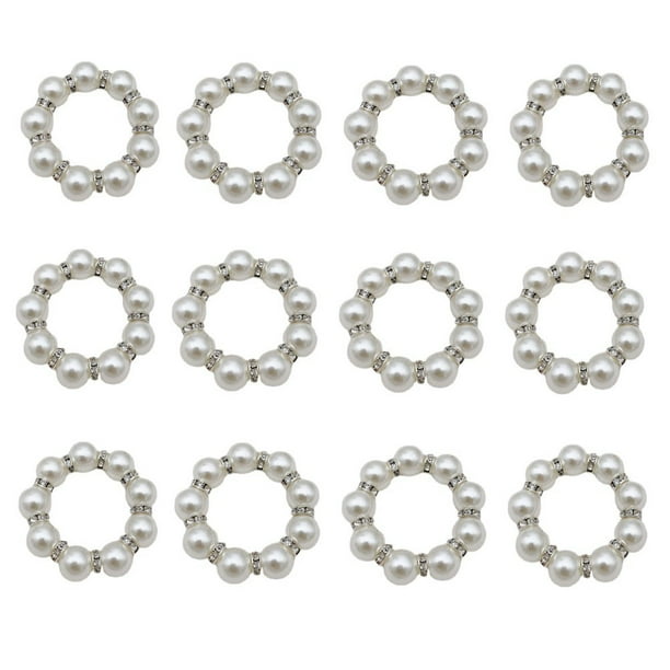 12 Pcs Pearls Napkin Ring Napkins Holders Table Decoration For Party Wedding Kitchen Dining Room Family Dinner Table Decor
