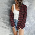 thumbnail image 4 of qolati Plaid Shirts for Women Spring Fall Long Sleeve Button Down Flannel Shackets Casual Loose Open Front Cardigan Jackets, 4 of 6