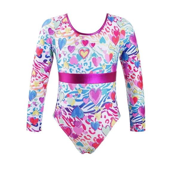 CHICTRY Kids Girls Cartoon Prints Gymnastics Leotard Dance Unitard,Sizes 4-14 White&Pink 8