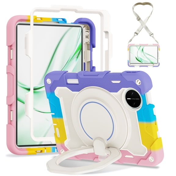 FJLBDE Case for Huawei MatePad Mini 8.8 Inch with 360 Kickstand, Shoulder Strap Carrying Protective Cover, Multicolor Pink