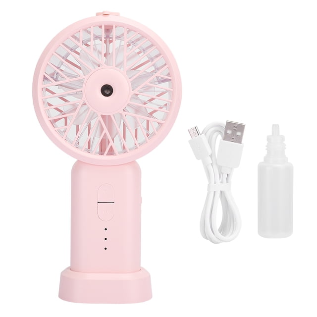 Ventilador de mano pequeño con carga USB, humidificador, miniventilador portátil de escritorio, mesita de noche, universal, rosa, 178 x 92 x 40 mm