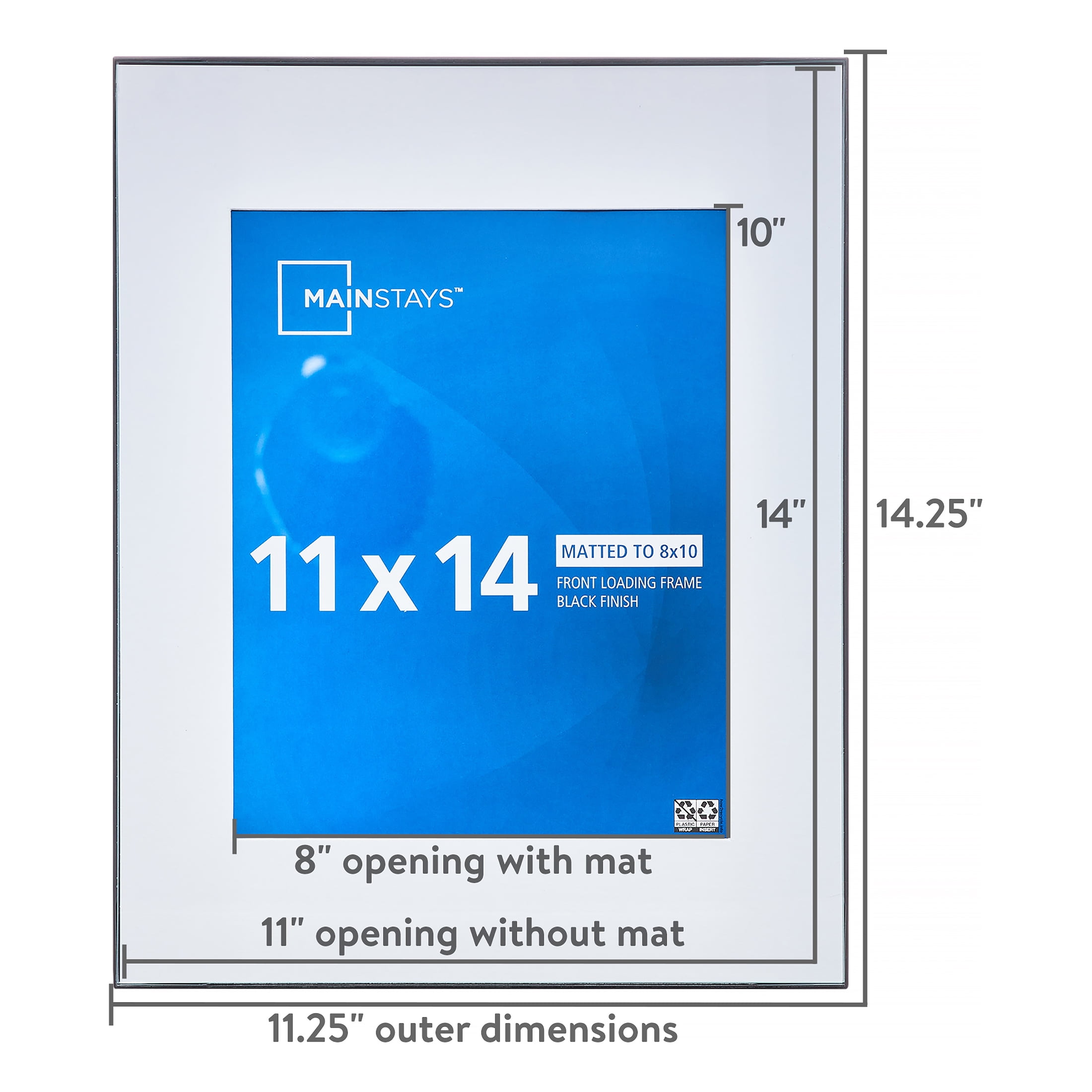 Mainstays – 8x10 Picture Frame – Black Front Loading Matted Wall or Tabletop Photo Frame, Set of 6