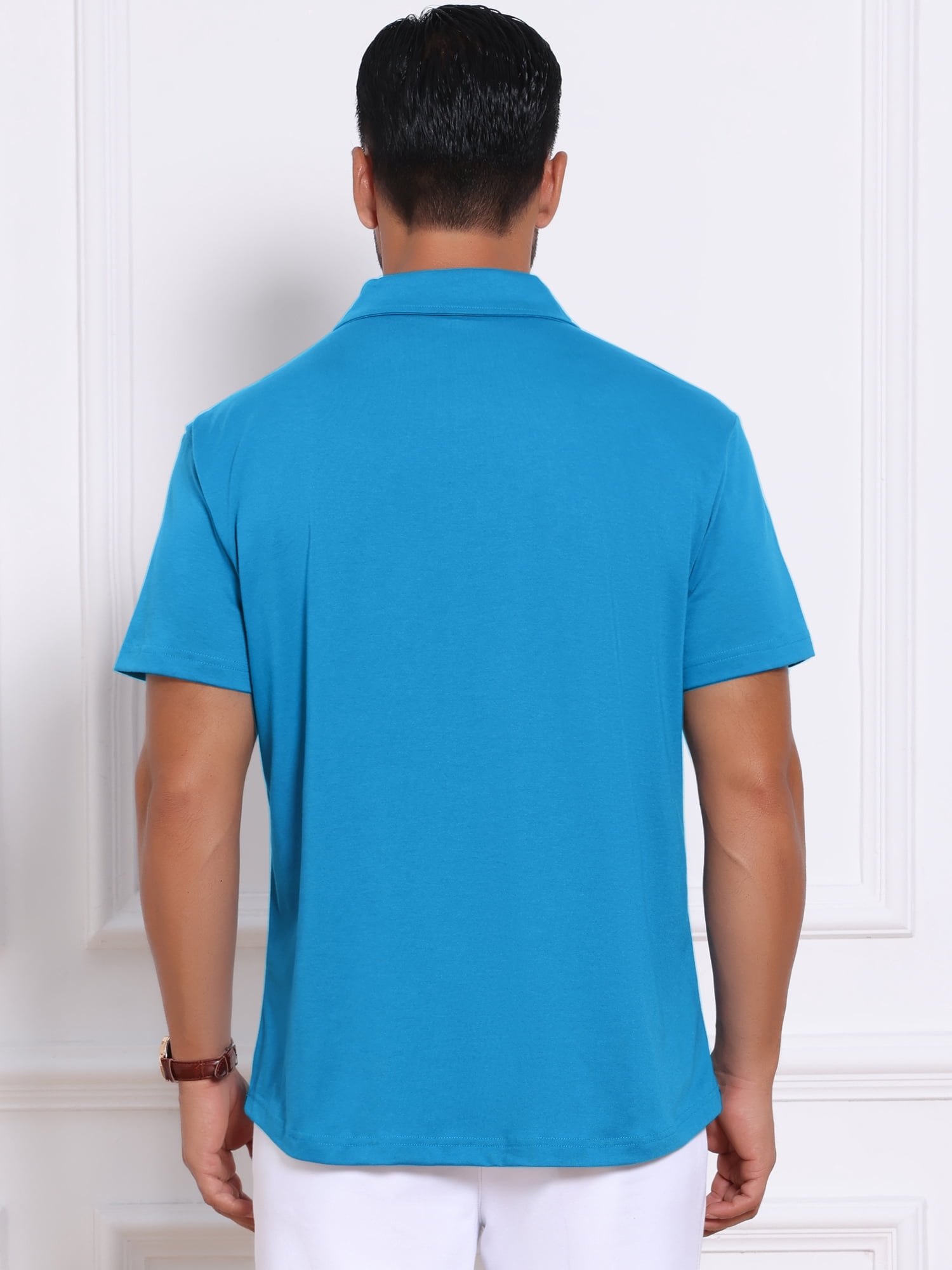 DARING DIVA Men's Collared Short Sleeve Double Chest Pockets Polo Shirt XL Blue