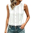 thumbnail image 2 of Women's French Hollow Out Sleeveless Shirt,Slub Cotton Loose Round Neck Button Down Vest,Summer Cropped Casual Tank Top for Women,Cottagecore Eyelet Ruffle Blouse White L, 2 of 9