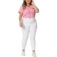 thumbnail image 2 of Agnes Orinda Plus Size Top for Women Ribbed Knit CutOut Twist Knot Neckline Short Sleeve Tee Shirt 3X Pink, 2 of 5