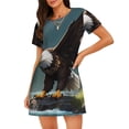 thumbnail image 1 of Easygdp Chemise de Nuit à Manches Courtes pour Femmes, Motif Aigle Chauve, Décontractée, 1 of 6