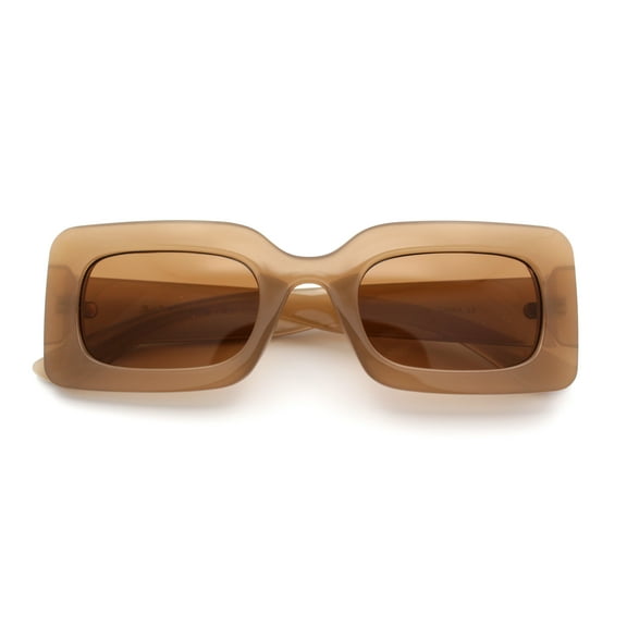 Womens Trendy Mod Narrow Rectangle Thick Plastic Retro Fashion Sunglasses Beige - Brown