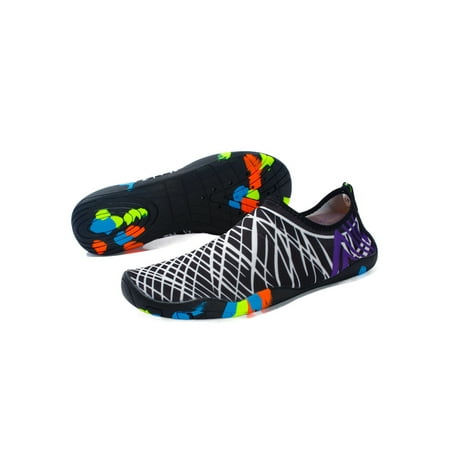 

Rockomi Unisex Aqua Socks Slip On Beach Shoe Quick Dry Water Shoes Womens Mens Breathable Anti-Slip Flats Lightweight Barefoot Sneakers Black White 7.5
