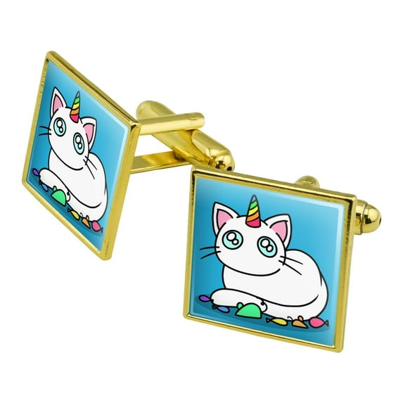 Unicorn Cat with Rainbow Mouse Toys Square Cufflink Set - Silver or Gold