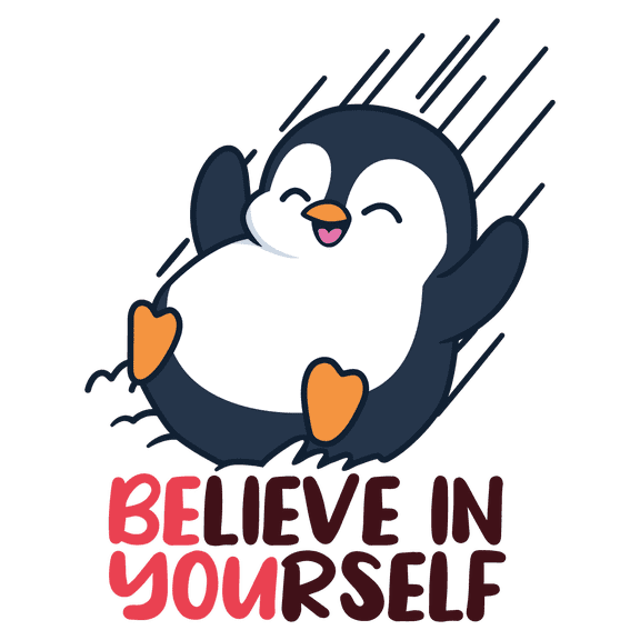 Vinyl 20" x 25" Sliding Penguin Animal Multicolored Home Nursery Wall Decoration Believe In Yourself Inspirational Quotes Design Adhesive Kids Bedroom Playroom Wall Decal Sticker