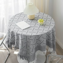 Honmine Cotton Linen Jacquard Geometry Small Square Tablecloth, Farmhouse Fringe Decorative Table Cloth Dust Proof Table Cover for Kitchen Dining Picnic Rustic Holiday