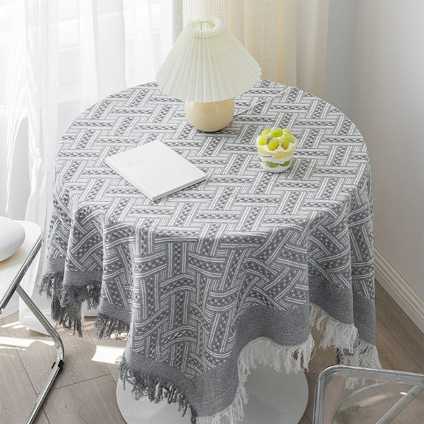 CaiYueKe Cottons Yarn Tablecloth with Tassel Embroidery Decorative Dining Kitchen Rectangular Cover Washable Lace Trim Home Decor Party Occasion