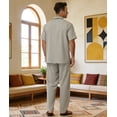 thumbnail image 2 of 2-Piece Men's Casual Set Button Down Shirt & Loose Pants Lightweight Stretch for Vacation Light Gray L, 2 of 7