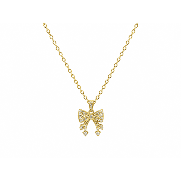 REGVO - Gold Ribbon Pendant Necklace for Women – Elegant Bow Design Charm with Crystal Accents, Stylish Fashion Jewelry Gift