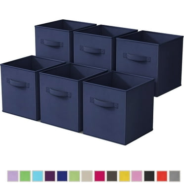 PinkSheep Collapsible Fabric Cube Storage Bins, Foldable Storage Cubes Organizer Bins Basket (10.5" x 10.5"), Navy Blue, 6 Pack
