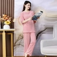 thumbnail image 5 of Pyjama en Flanelle Automne Hiver pour Femmes Deux Pièces Ample Décontracté Vêtements de Maison Nouveau Col Rond Pyjama Simple en Polaire Corail Rayé pour Femmes, 5 of 5