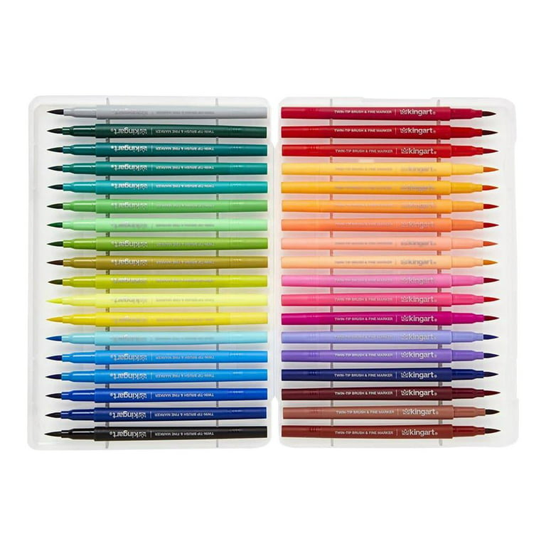 KingArt KINGART Markers, Colors and Blender, Set of 10 Dual Tip Brush Pens,  Assorted Obsidian 10 Piece