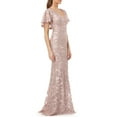 thumbnail image 3 of Carmen Marc Valvo Infusion DUSTY ROSE Embroidered Flutter Sleeve Gown, US 12, 3 of 4