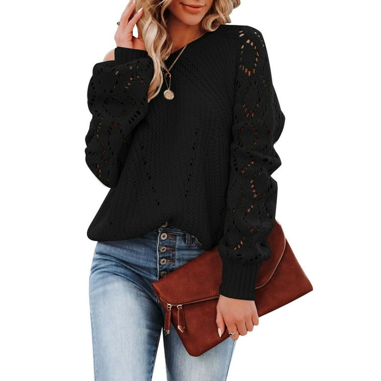 Shoulder Hollowed Out Round Neck Sweater Shoulder Hollowed Out Round Neck Sweater