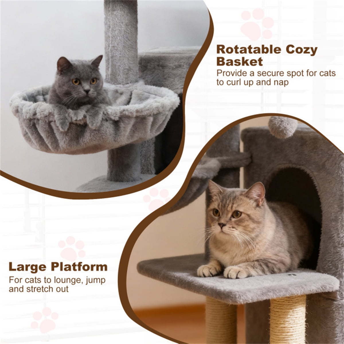 ZephyPaws Tall Cat Tree Tower for Indoor Cat, 35in Multiple-Level Cat Condo with 2 Caves, Cat Scratching Posts,Perches,Gray