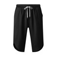 thumbnail image 6 of Mens Casual Soft Linen Long Shorts Knee Length Sport Running Lounge Work Shorts Capri Pant Summer Beach Casual Drawstring Shorts with Pockets Black Xl, 6 of 6