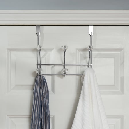 Chrome Plated Steel 3 Hook over The Door Hanging Rack  Crystals