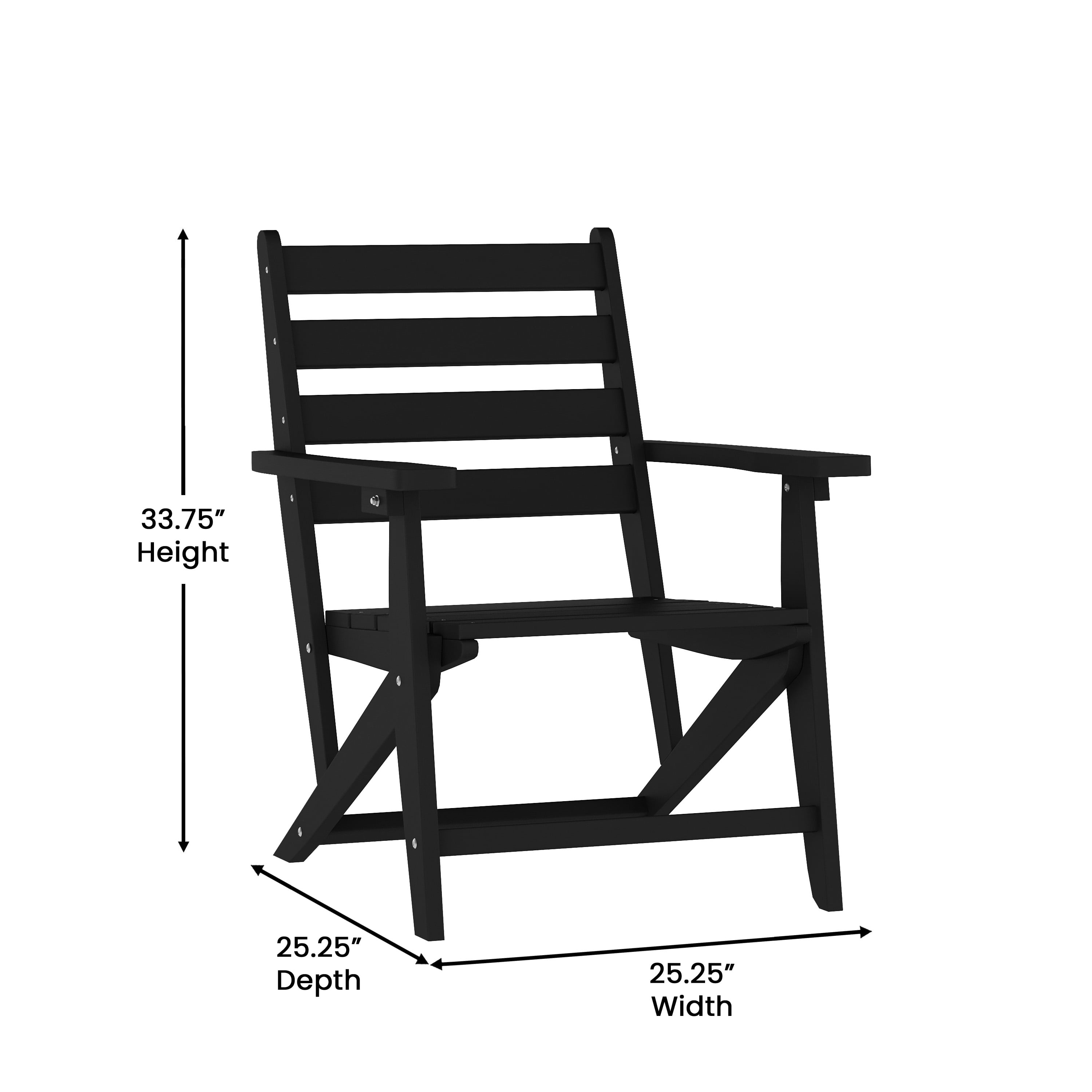 Emma + Oliver Adirondack Dining Chair with Fold Out Cup Holder, Weather Resistant Recycled HDPE Adirondack Chair in Black