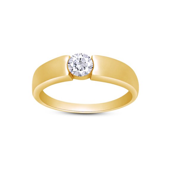 1/2 Carat CT.t.w Round Cut Sparkling White Cubic Zirconia Solitaire Bar Set Mens Anniversary Wedding Band Ring In 14k Yellow Gold Over Sterling Silver (0.50 Cttw) Ring Size-9.5