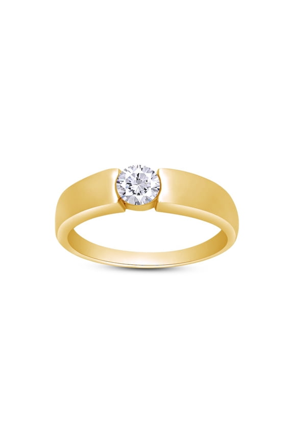 1/2 Carat CT.t.w Round Cut Sparkling White Cubic Zirconia Solitaire Bar Set Mens Anniversary Wedding Band Ring In 14k Yellow Gold Over Sterling Silver (0.50 Cttw) Ring Size-9.5