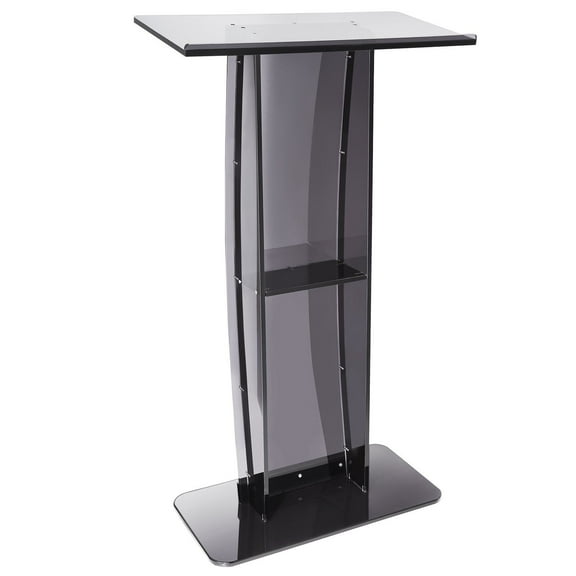 47 Inch Acrylic Podium Lectern Stand with Wide Reading Table Storage Shelf Floor Standing Transparent for Church Office School Black