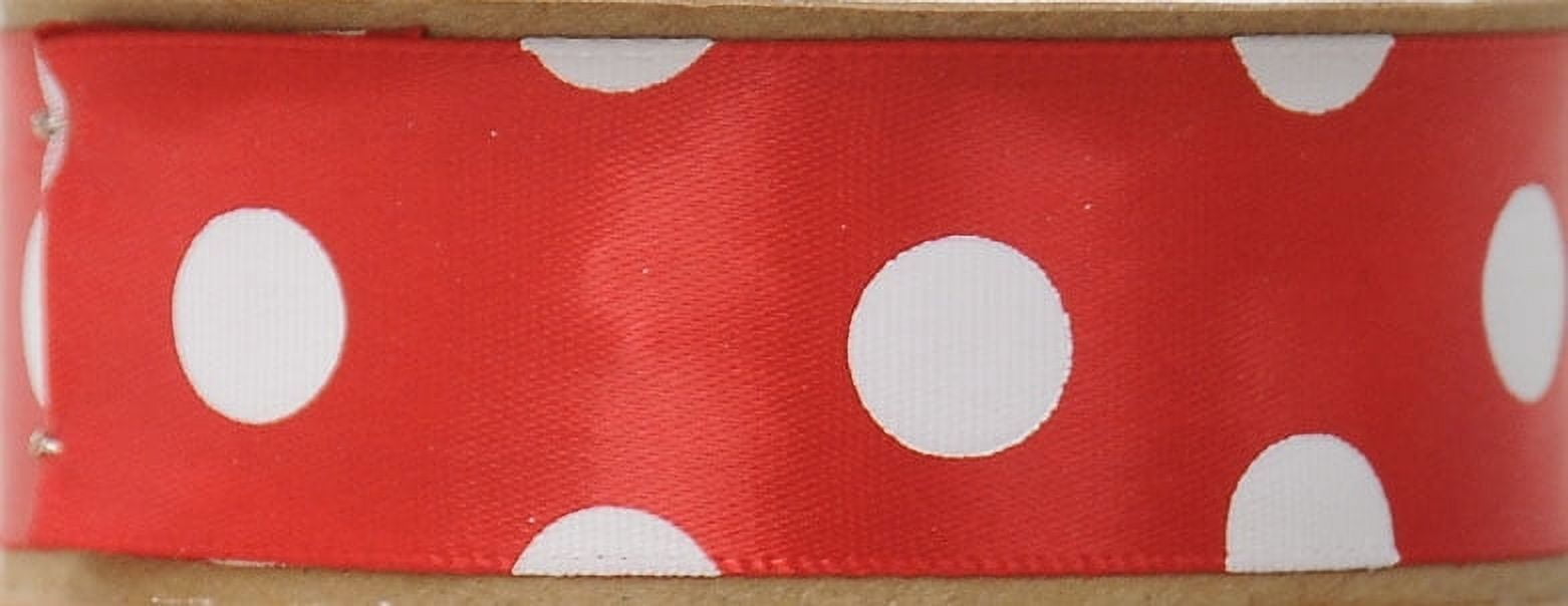 (3 pack) Offray Ribbon, Red with Polka Dot 7/8 inch Single Face Satin Polyester Ribbon, 9 feet