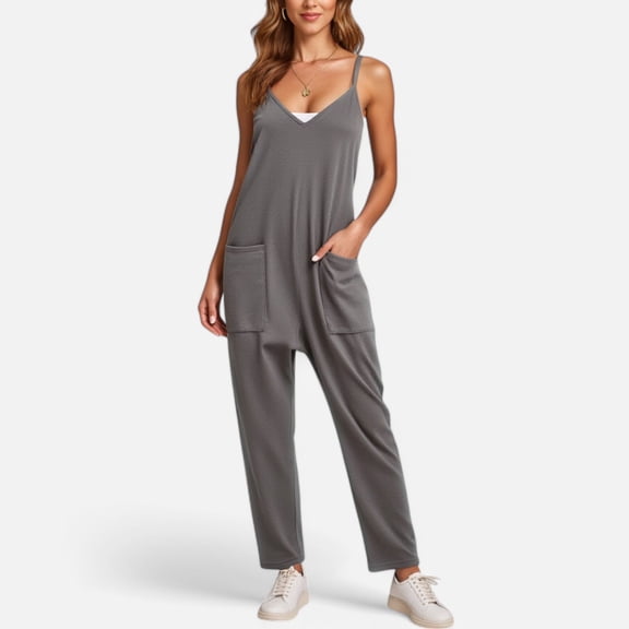 Women's Loose Fit Overalls with Adjustable Straps and Side Pockets - Small, Dark Gray