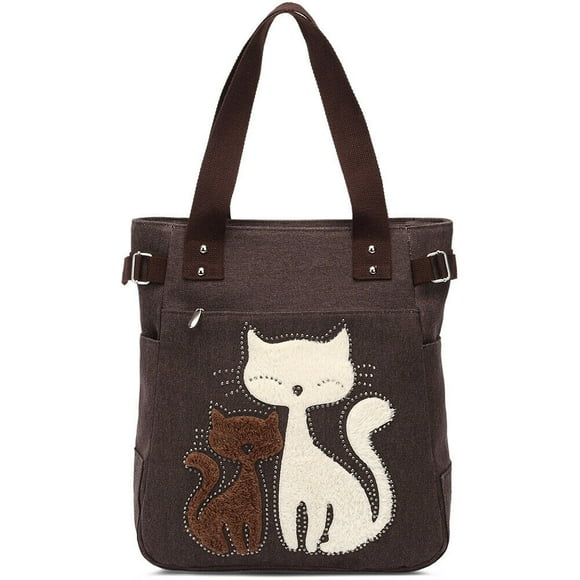 Kaukko Sac à Main en Toile pour Femmes Sac à Bandoulière Sac à Main pour Chat Grand Sac à Main (Café1)