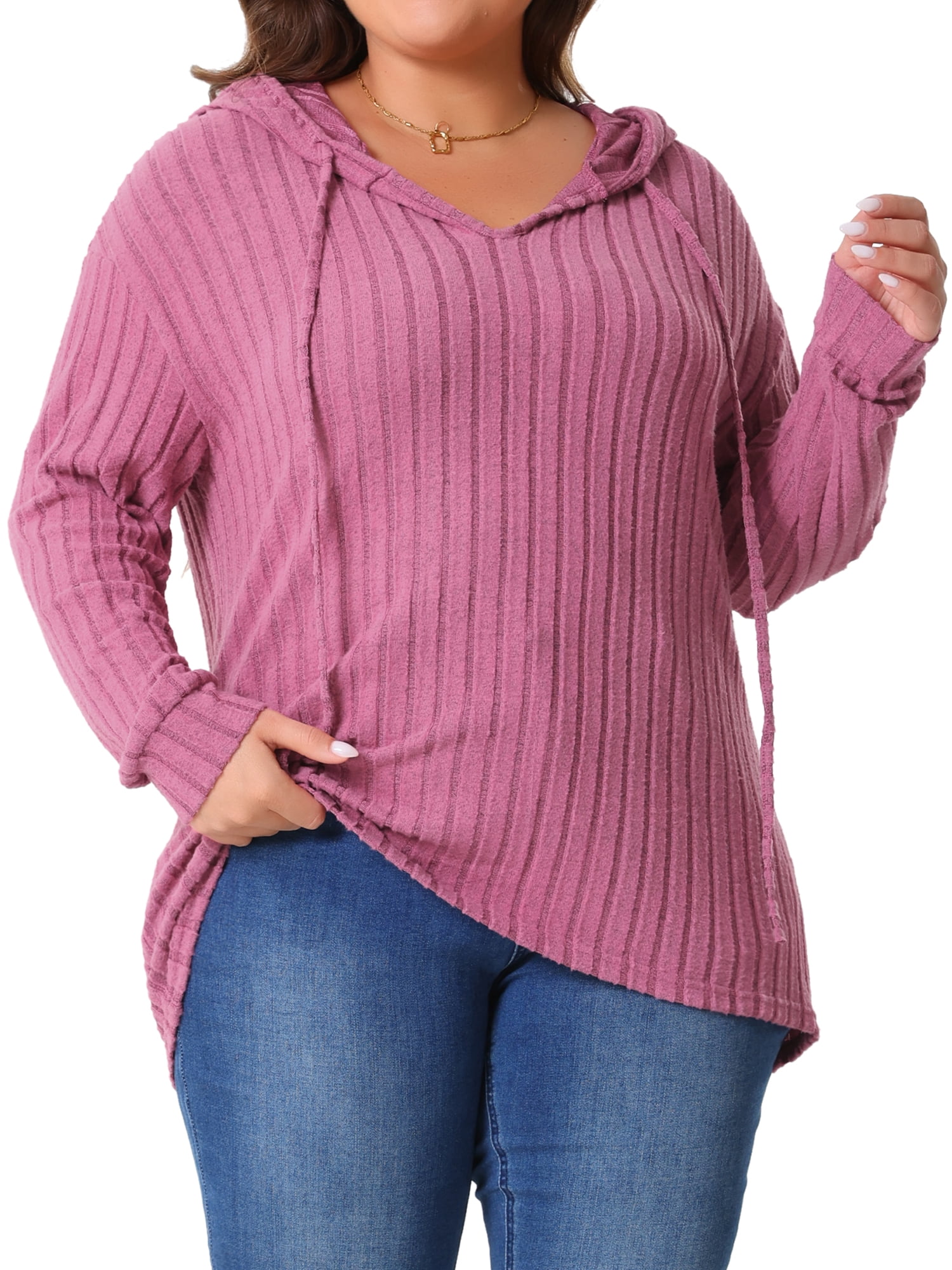 DARING DIVA Women's Plus Size Fashion Hoodie Lightweight Drawstring Sweatshirts 1X Pink