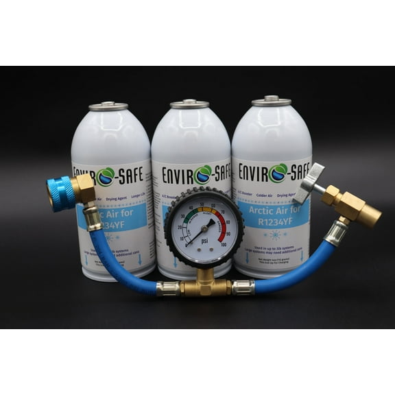 Enviro-Safe Arctic Air R1234yf 3 Cans Premium Brass Gauge