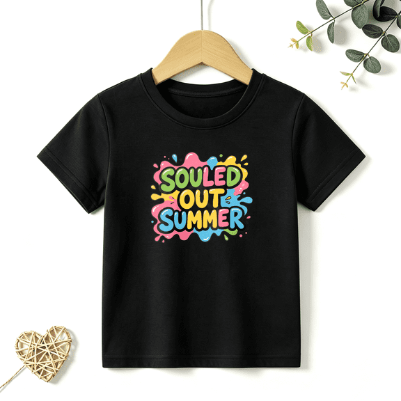 Boys Graphic T Shirt Souled Out Summer Colorful Text Short Sleeve Kids Tees Fun Holiday Style 100% Cotton Soft Child Tops 4-13Y
