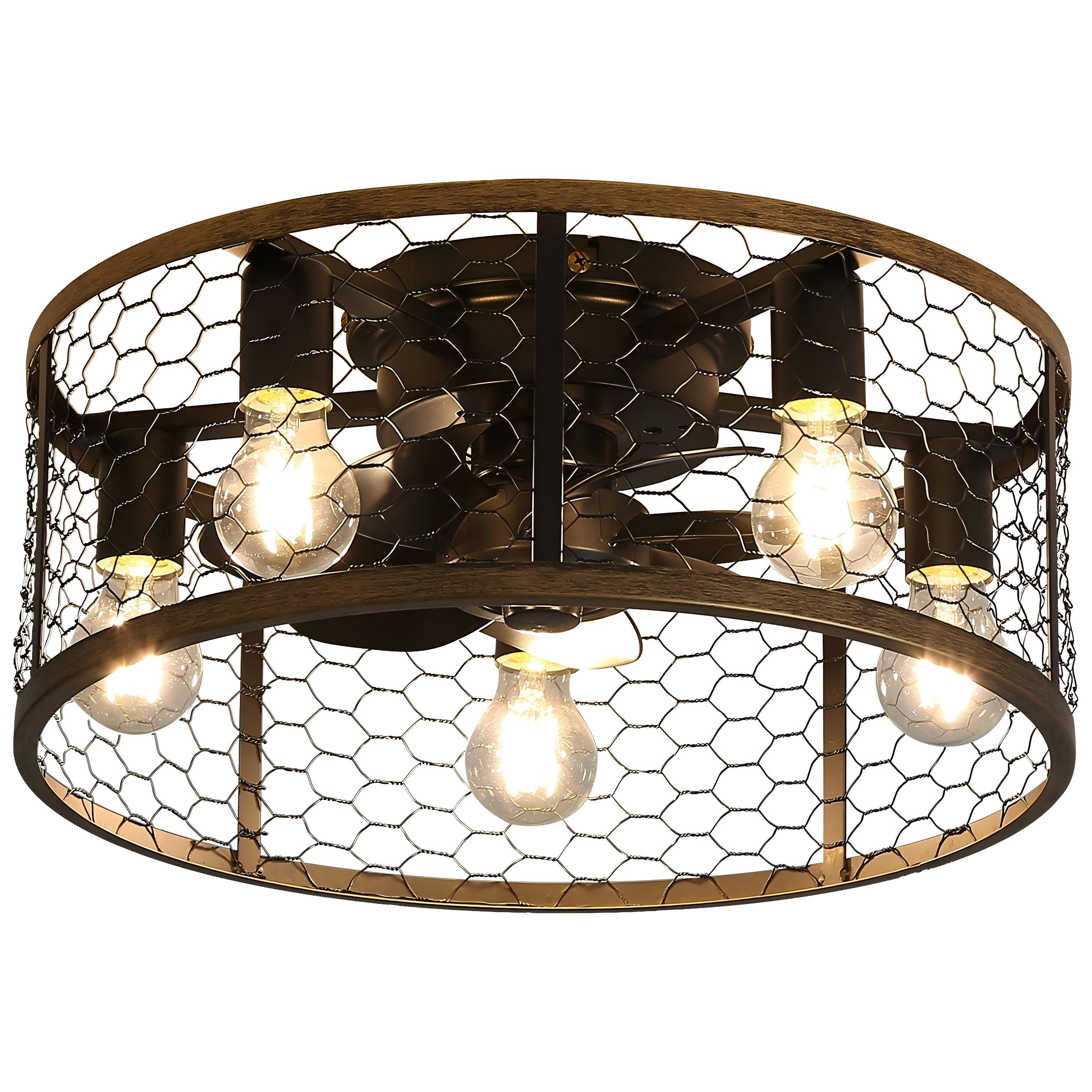 Sofucor 20" Matte Black Caged Ceiling Fan with 5-Piece Lighting Kit and Remote Control