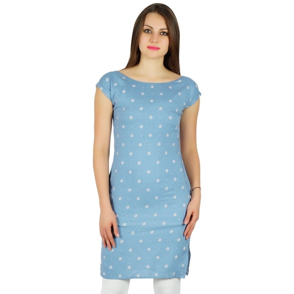 Bimba Womens Chic Style Kurti Rayon Tunic Boat Neck Ladies Blouse Designer Back