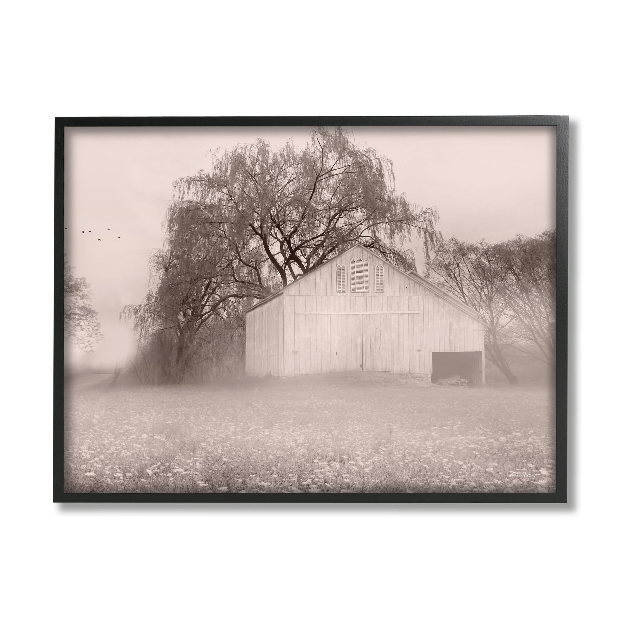 Stupell Industries Quaint Wildflower Meadow Countryside Barn Farmland Fog Photograph White Framed Art Print Wall Art, Design by Lori Deiter