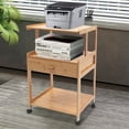 thumbnail image 2 of 3-Layer Printer Cart Bedside Cabinet Bedroom Drawer Plant Pot Rack with Wheels Bamboo Night Stand, 2 of 12