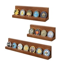 Set of 3 Challenge Coin Holder Wall Mount Solid Wood Military Coin Rack Display Shelf Army Coin Stand for Coin Collection