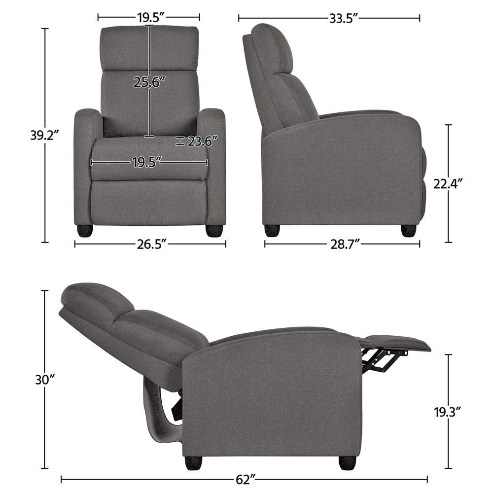 Yaheetech 2pcs Modern Fabric Upholstered Recliner Chair with Pocket Spring for Home,Gray