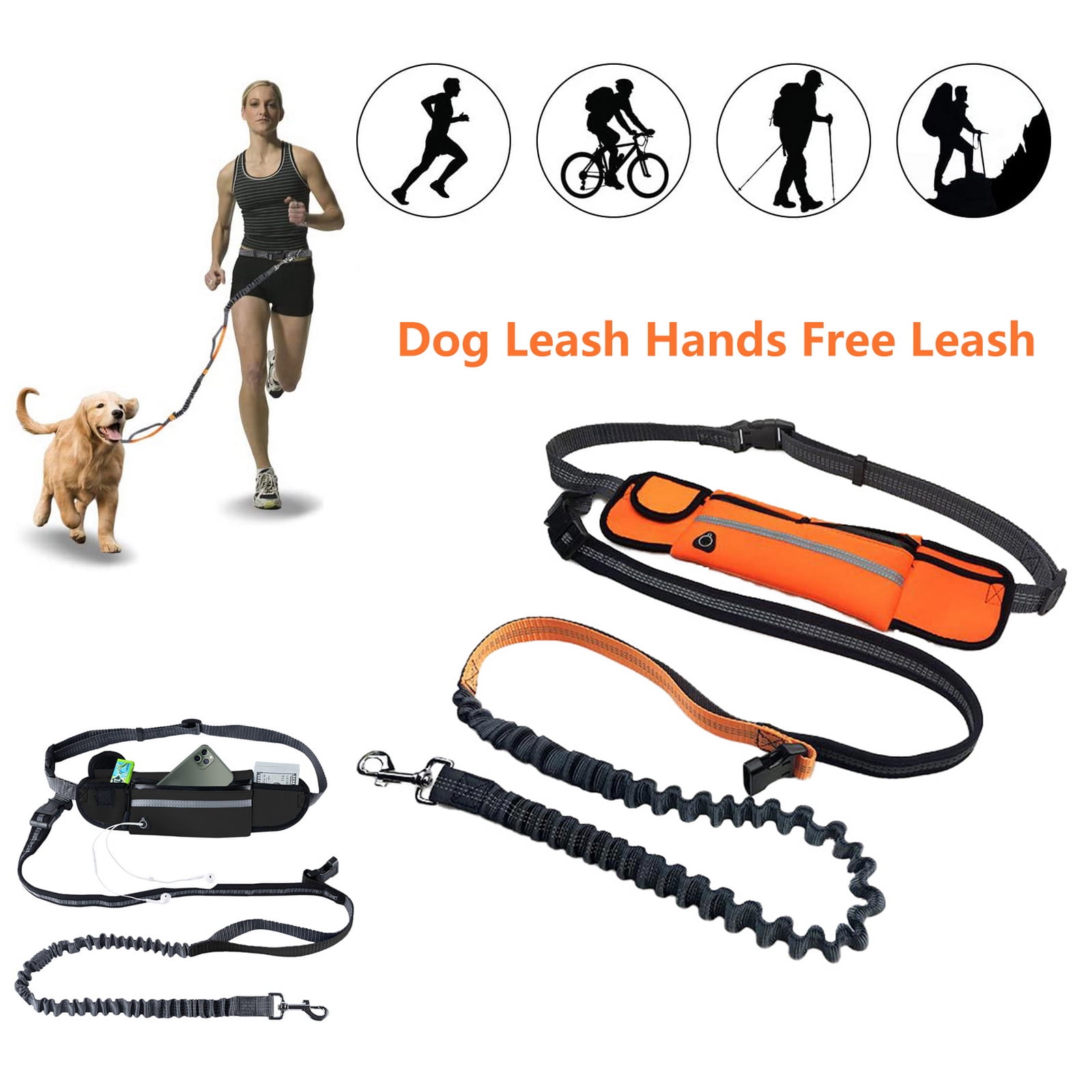 Hands Free Dog Leash Waist Belt Pouch Retractable Lead Walking Running Hiking 