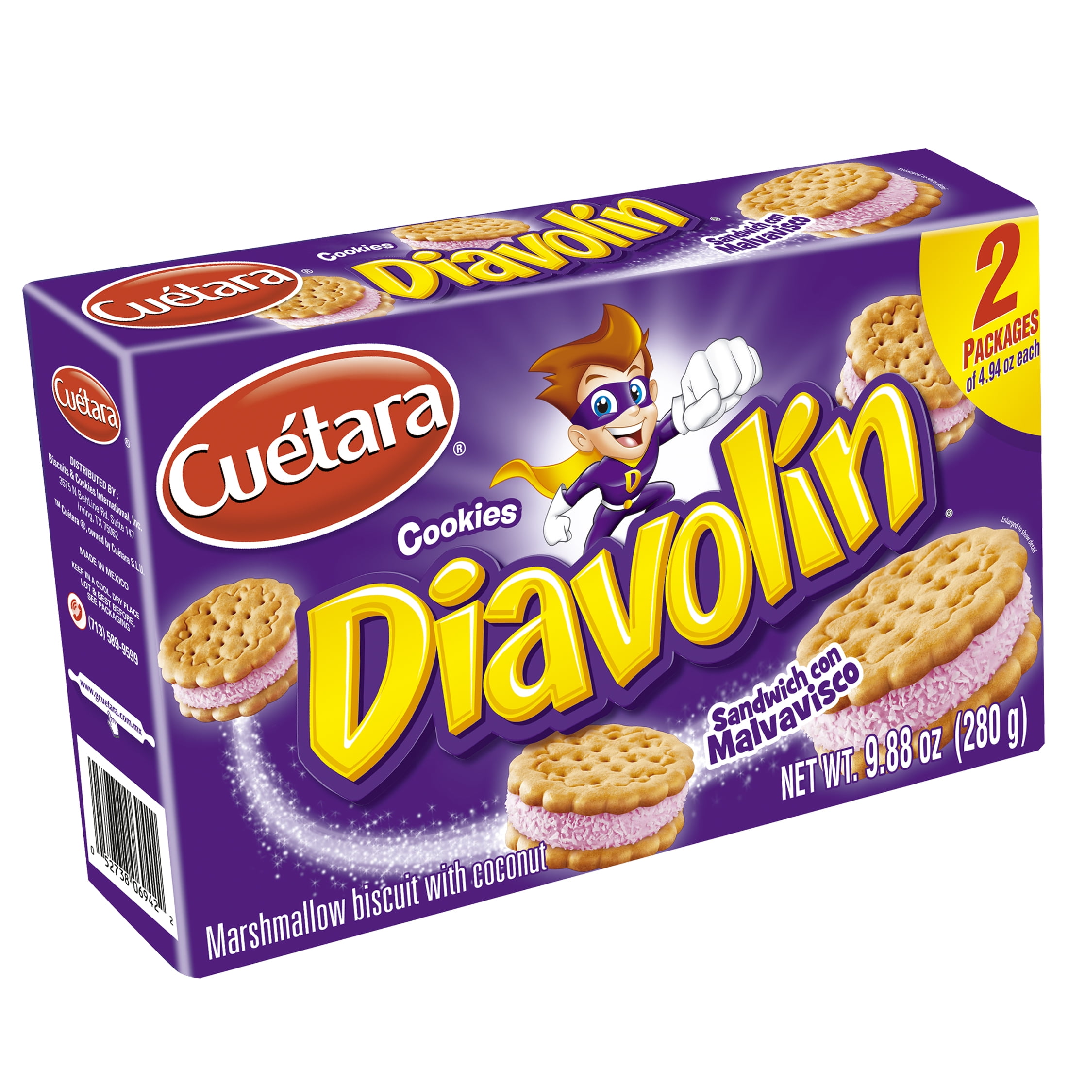 (3 pack) Cuétara Diavolin Marshmallow Sandwich 9.88 oz (280 g), 2 Packages of 4.94 oz.