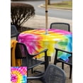 thumbnail image 5 of Square Outdoor Tablecloth With Umbrella Hole And Zipper– Abstract Ethnic Tie Dye Art Waterproof Patio Table Cover for Party, Picnic, Backyard, 60"x60" , Colorful, 5 of 8