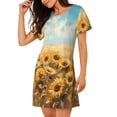 thumbnail image 2 of Gaeub Sunflower Field Bliss Print Women's Short-Sleeved Nightdress,Loose Comfy Pajama Sleepwear,Summer Night-dresses for Women, 2 of 6