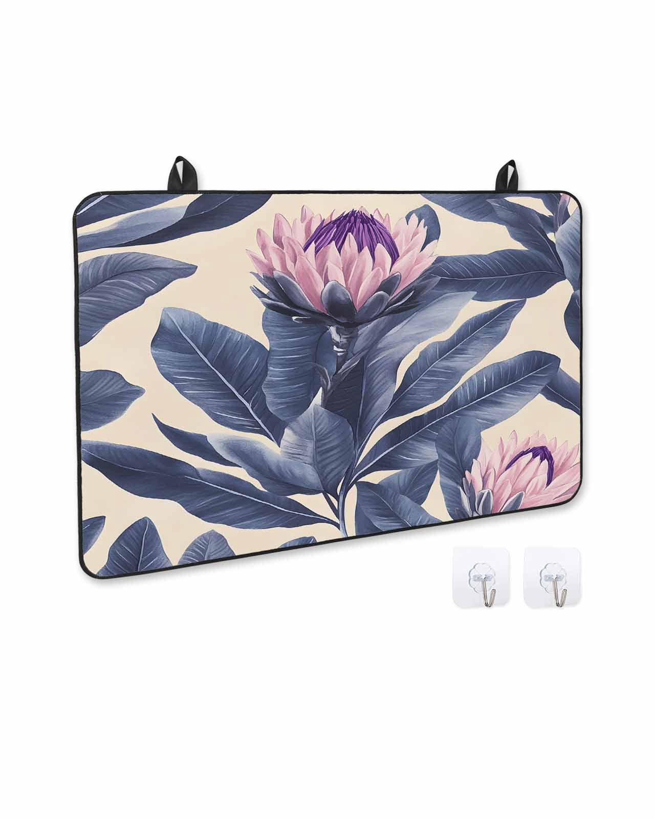 nqOlkjepod Large Induction Cooktop Protector Mat 24"x21", Blue Pink Purple Floral Stove Top Covers for Electric Stove, Oil Painted Botanical Art Stove Burner Cover Mats, Glass Top Stove Cover